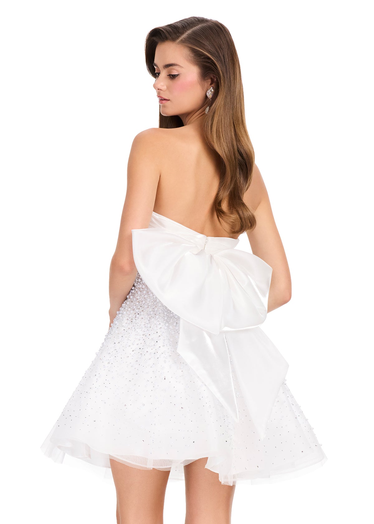 ASHLEYlauren 40066 - Ruched Embellished Bow Mini Dress