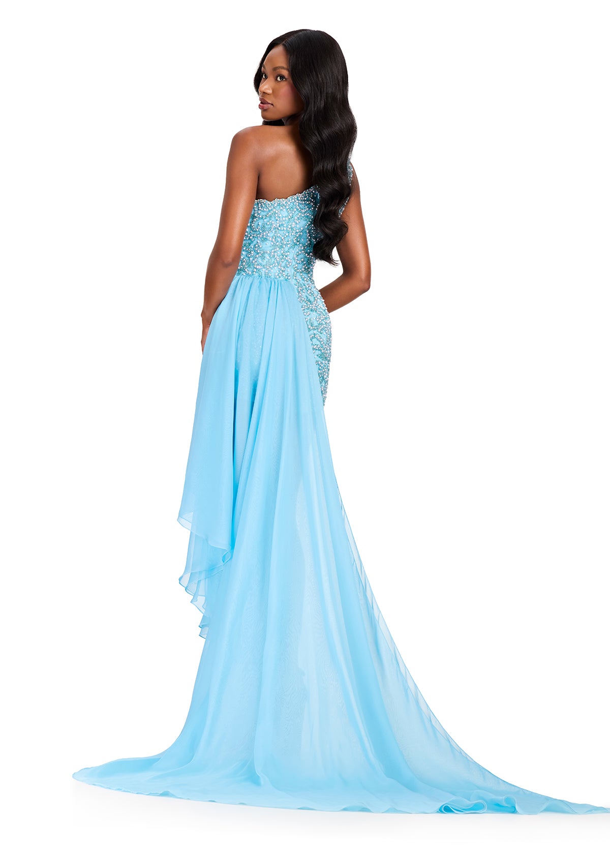 ASHLEYlauren 40098 - Fully Beaded Romper with Chiffon Overskirt