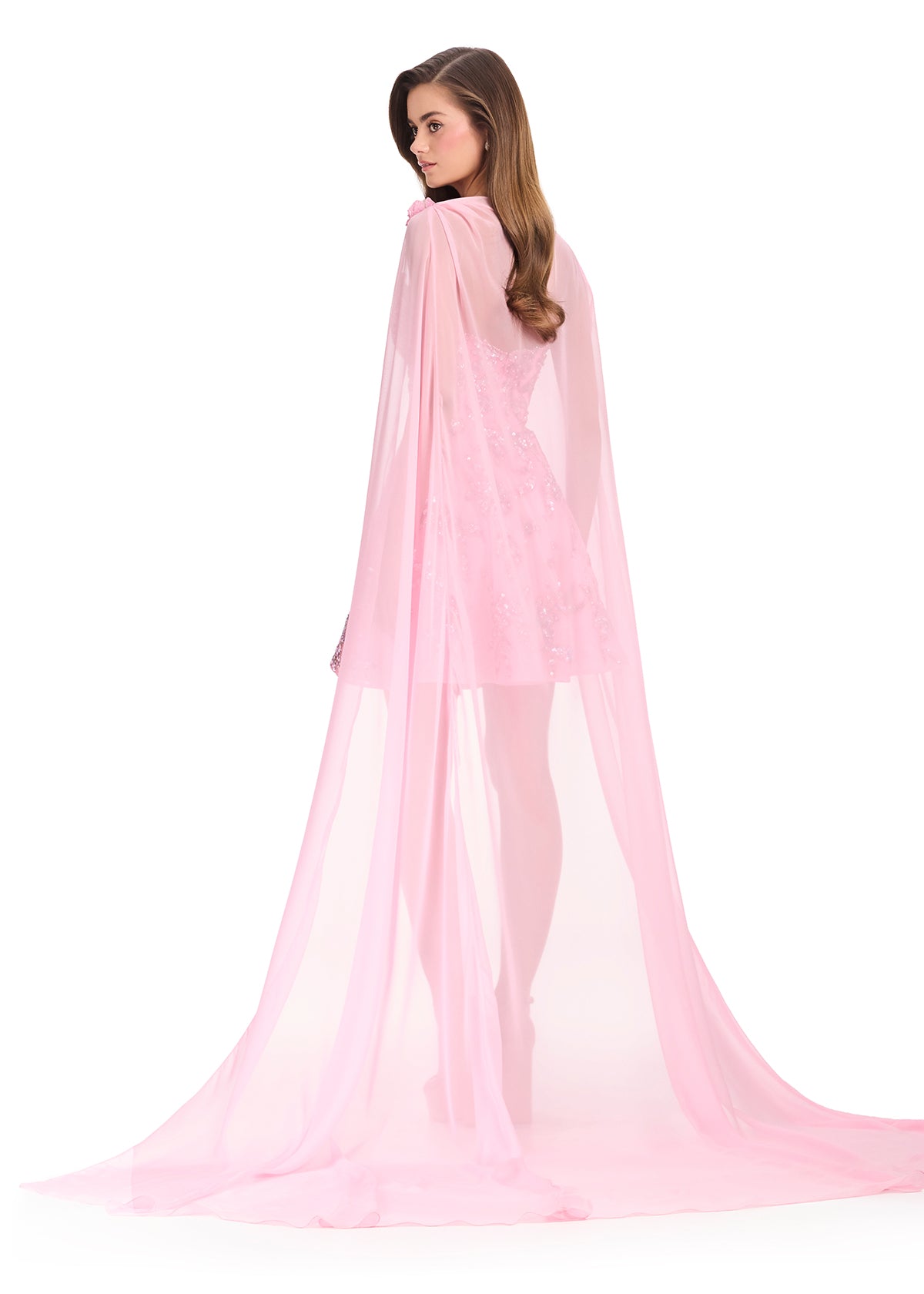 ASHLEYlauren 40099 - Beaded Mini Dress with Chiffon Cape