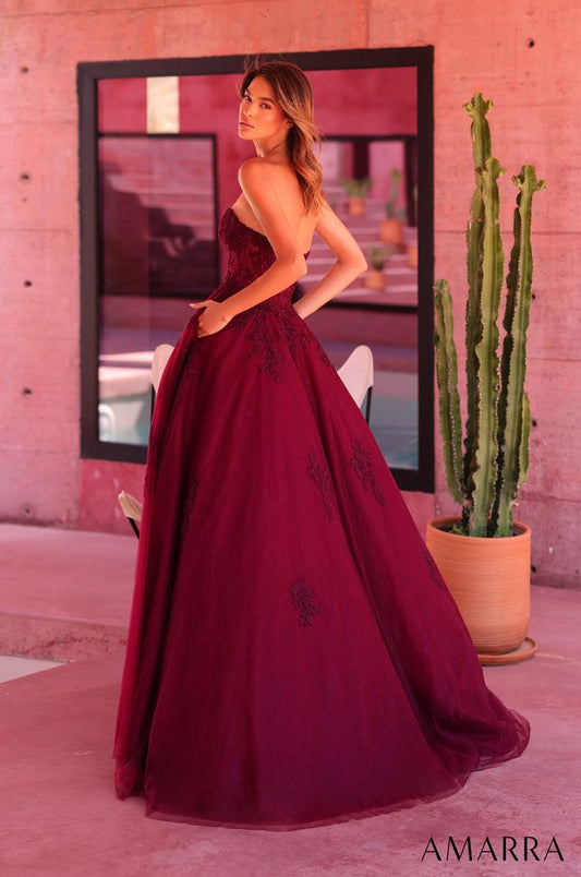 AMARRA 89688 | Strapless Lace Ball Gown with Corset Bodice