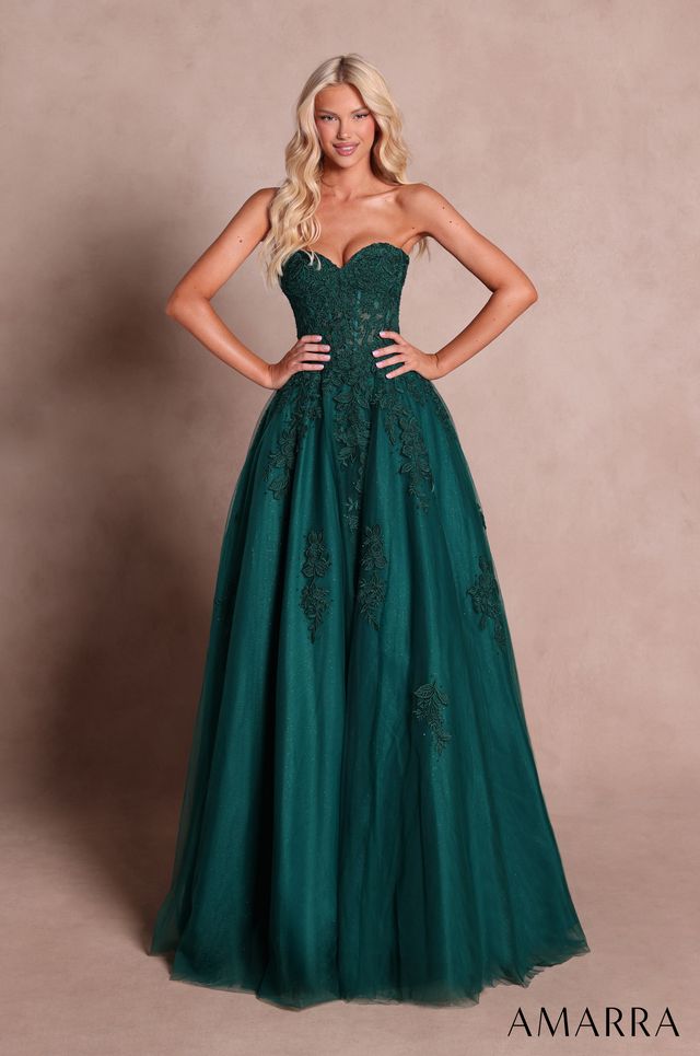 AMARRA 89688 | Strapless Lace Ball Gown with Corset Bodice