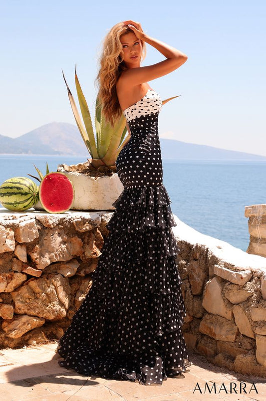 AMARRA 89617 | Polka Dot Tiered Ruffle Gown