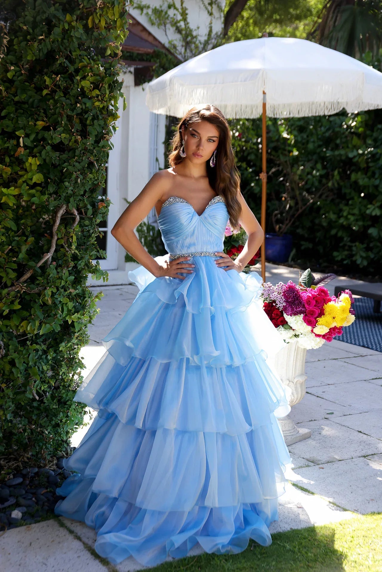 open lace back dress Ava Presley 39566 Ruffle Mermaid Prom Dress White / 6 main image 1