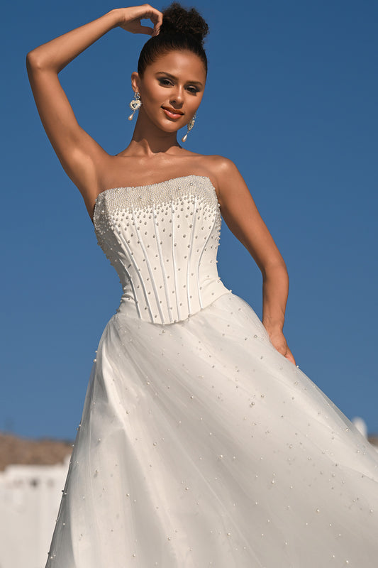 Portia and Scarlett Strapless A-Line Corset Prom Dress PS26034
