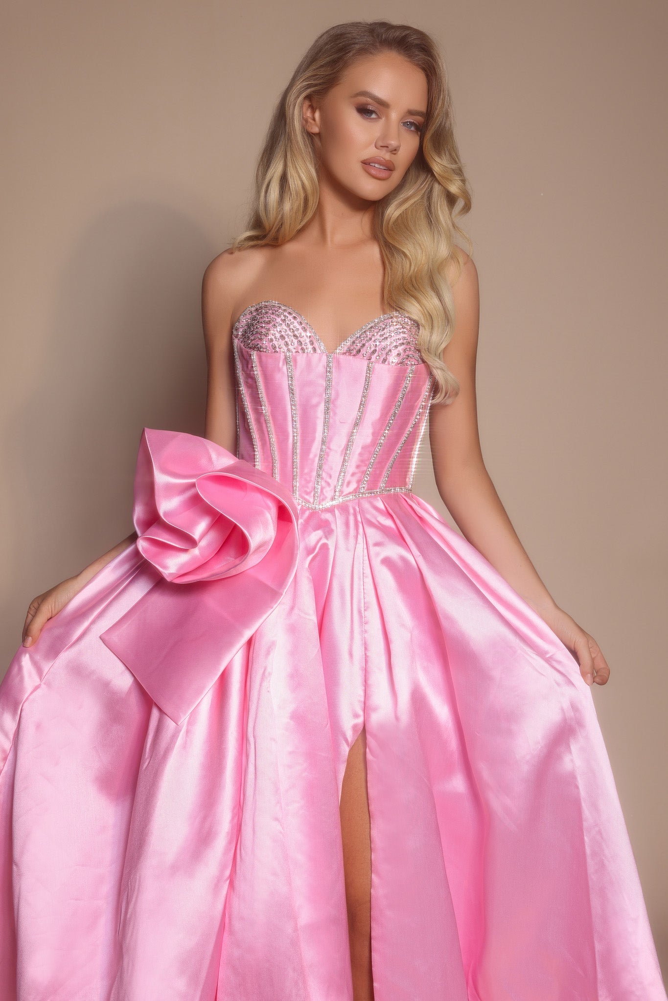 Portia and Scarlett Strapless Rosette Prom Dress PS26079