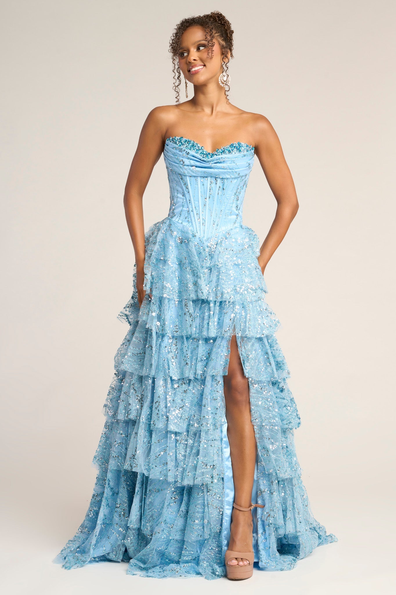 Portia and Scarlett Sparkly Strapless Corset Prom Dress PS26099