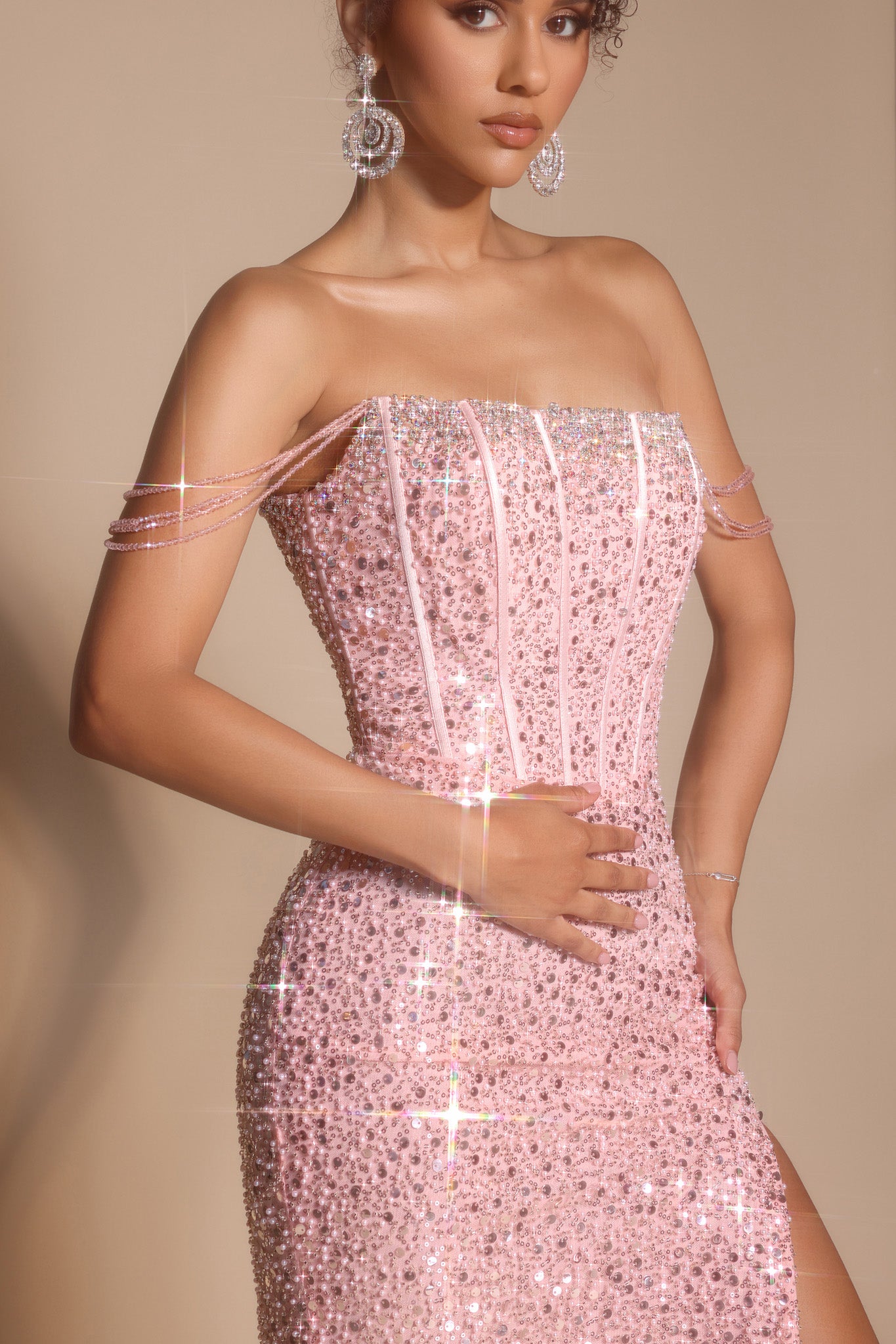 Portia and Scarlett Off-Shoulder Beaded Prom Dress XO054