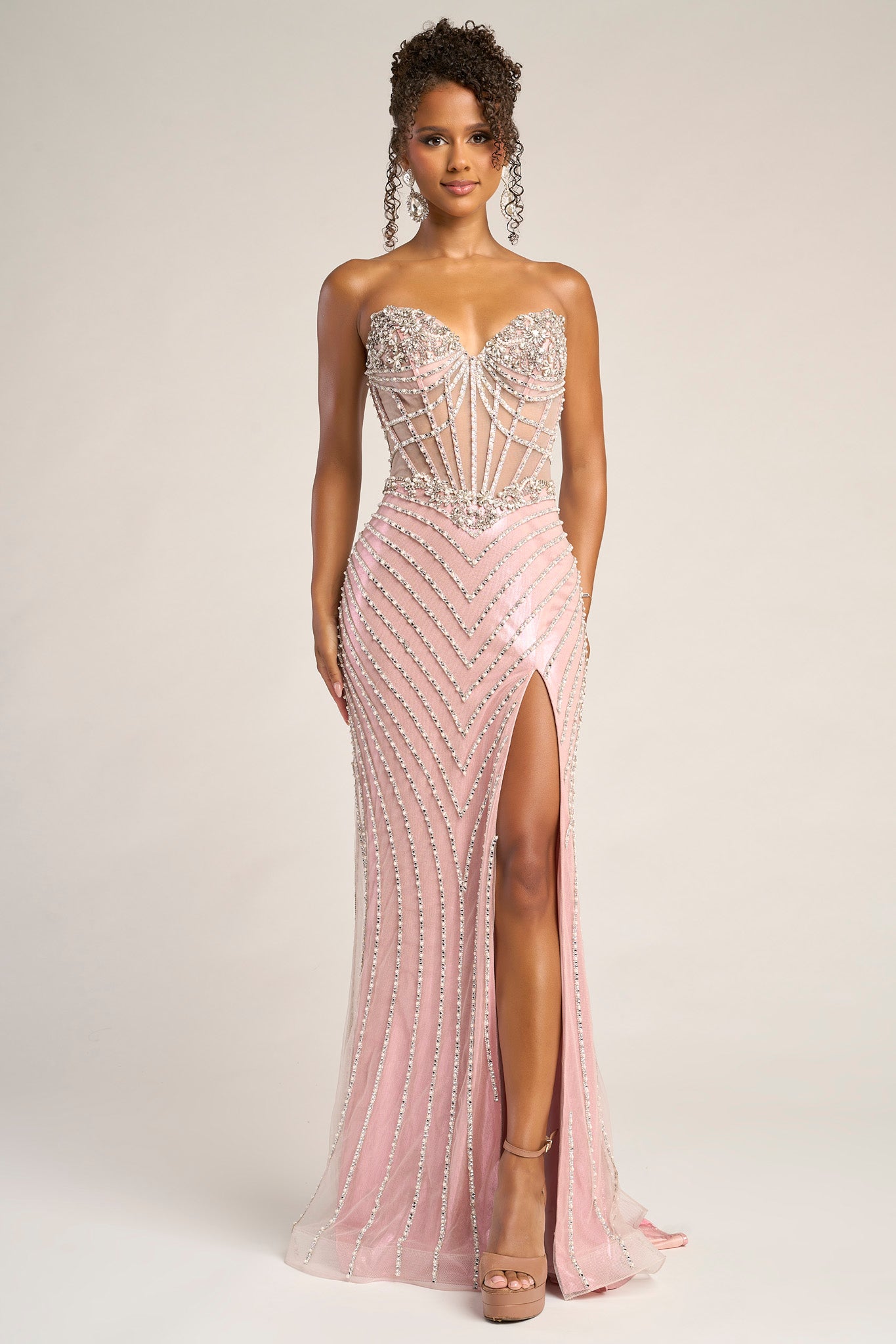Portia and Scarlett Sheer Corset Beaded Prom Dress XO057