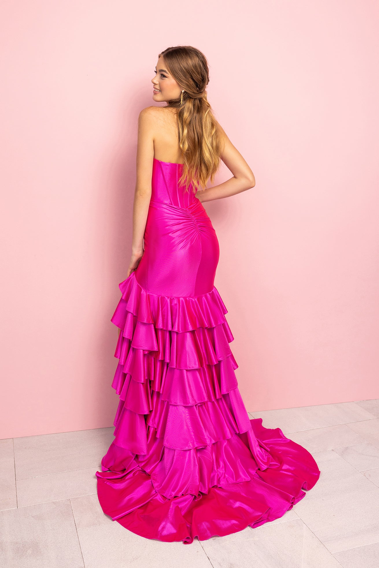 Portia and Scarlett Strapless Ruffle Satin Prom Dress XO085