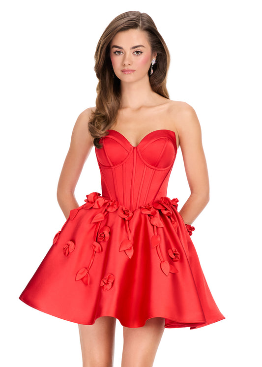 ASHLEYlauren 40019 - Satin Floral Appliqué Cocktail Dress