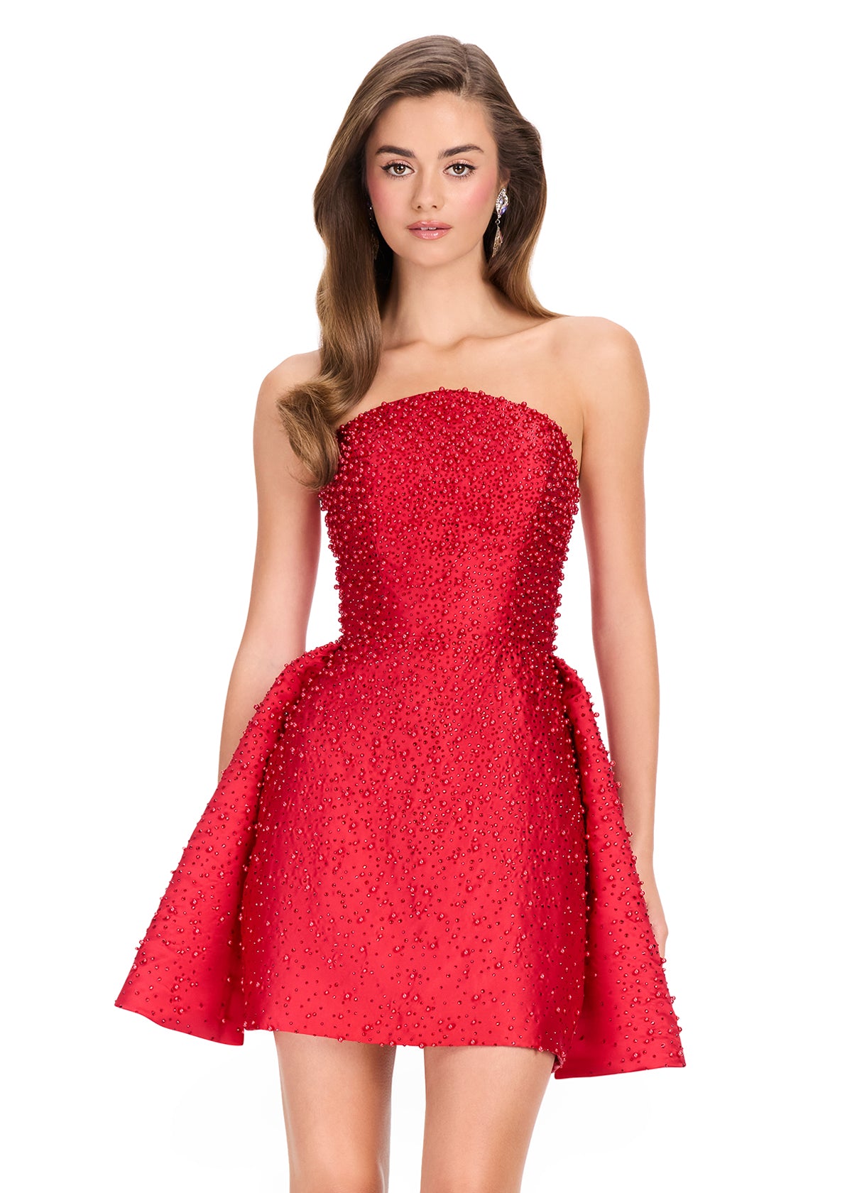 ASHLEYlauren 40056 - Press-On Embellished Overskirt Mini Dress