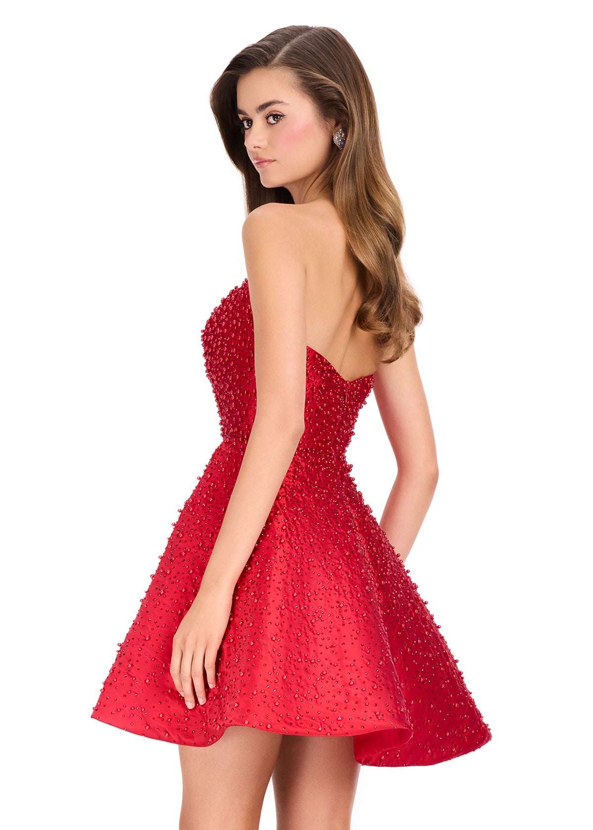 ASHLEYlauren 40056 - Press-On Embellished Overskirt Mini Dress