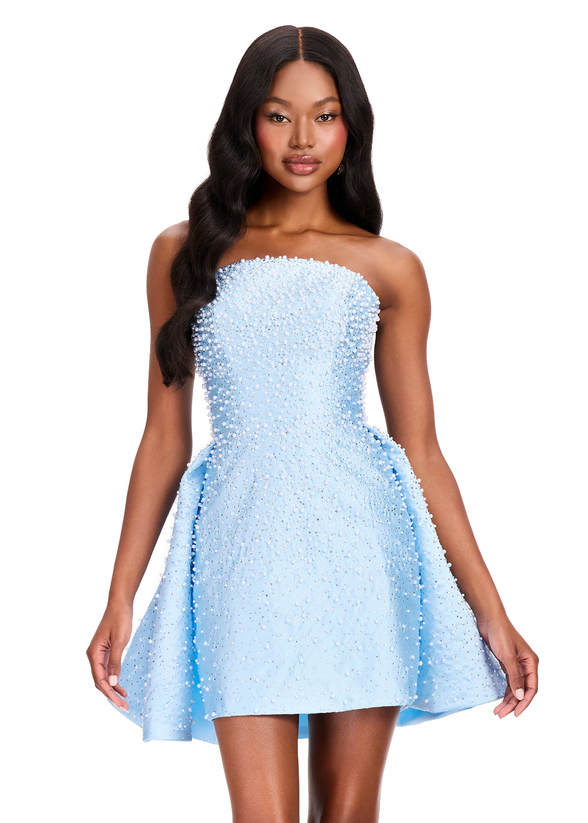 ASHLEYlauren 40056 - Press-On Embellished Overskirt Mini Dress
