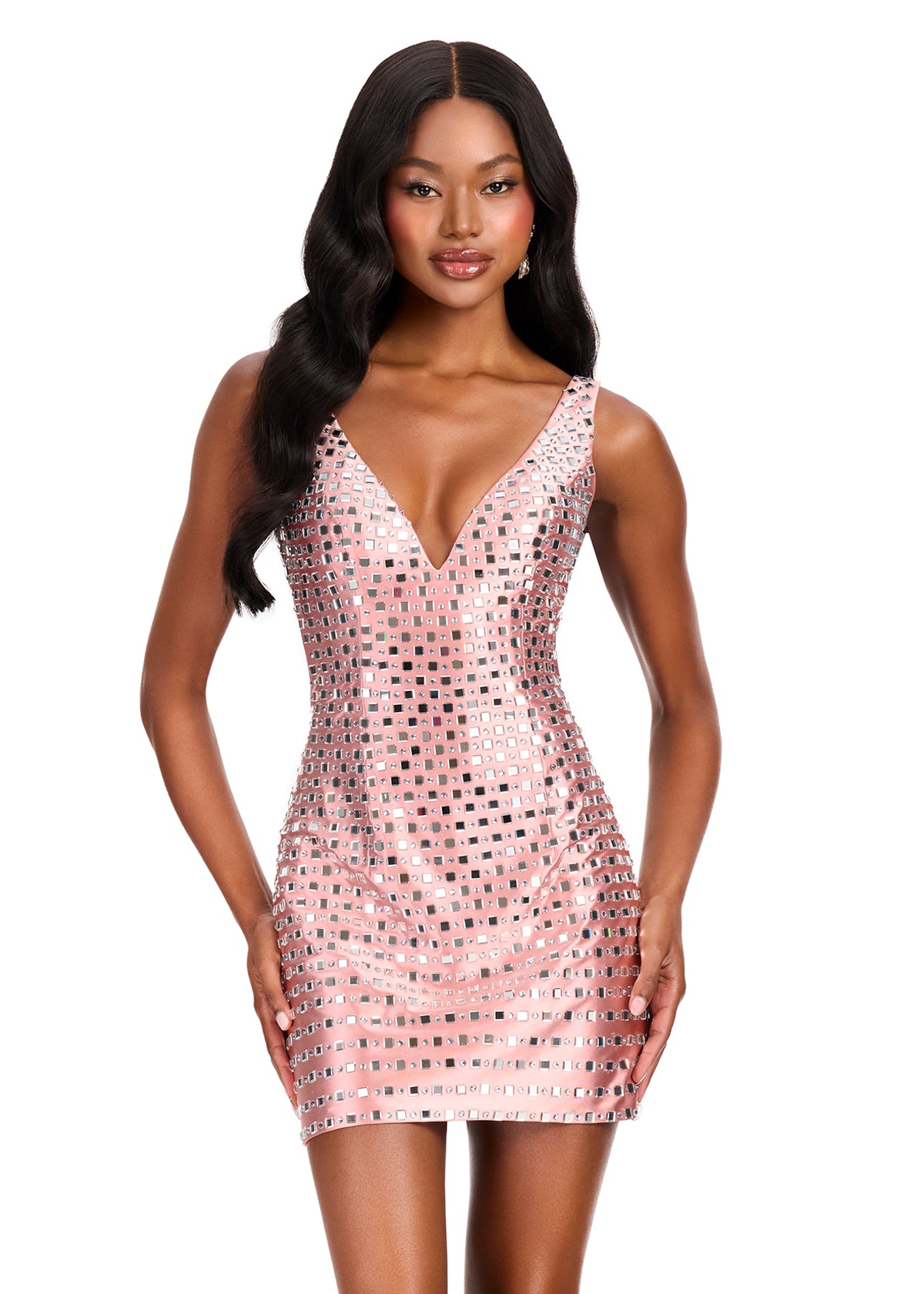 ASHLEYlauren 40062 - Mirrored Embellished Mini Dress