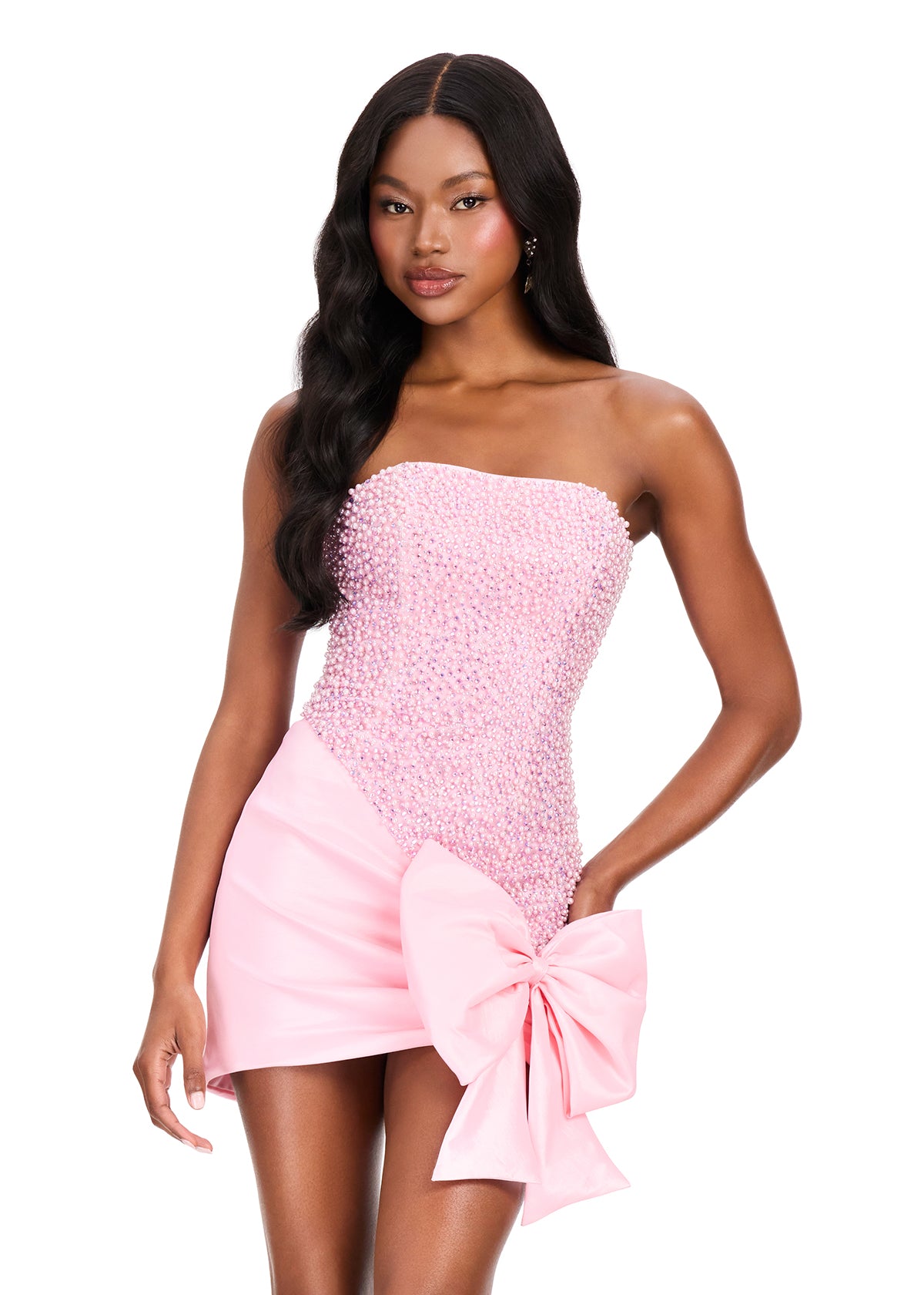 ASHLEYlauren 40064 - Embellished Bow Mini Dress