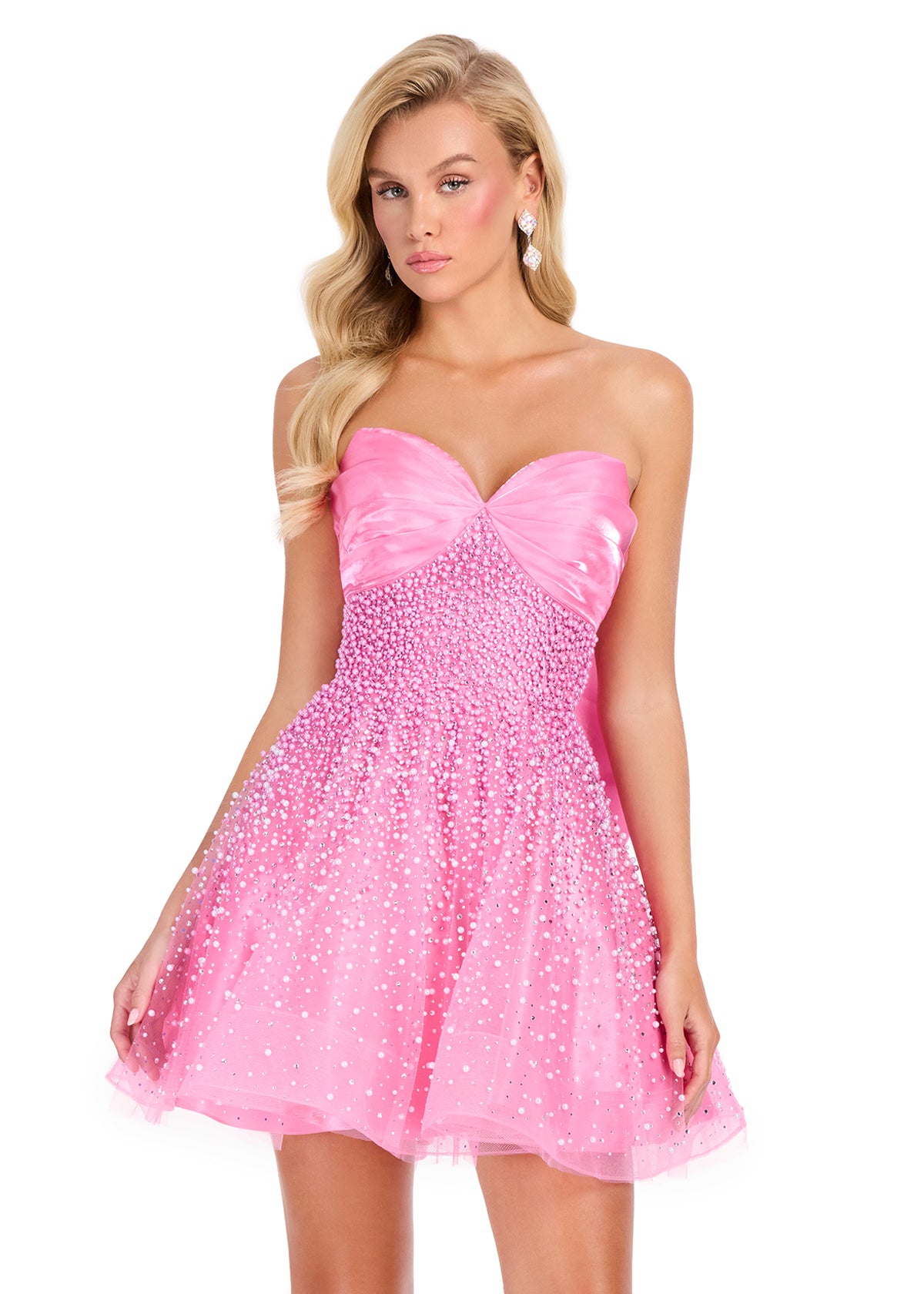 ASHLEYlauren 40066 - Ruched Embellished Bow Mini Dress