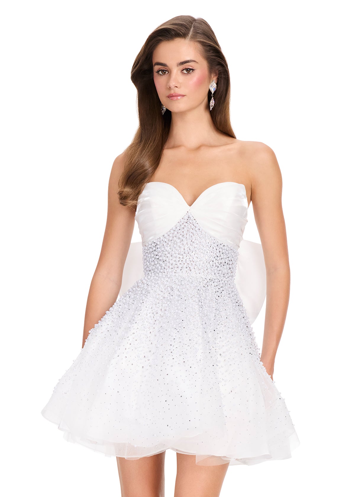 ASHLEYlauren 40066 - Ruched Embellished Bow Mini Dress