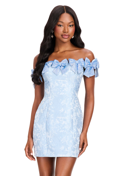 ASHLEYlauren 40074 - Brocade Bow Mini Dress