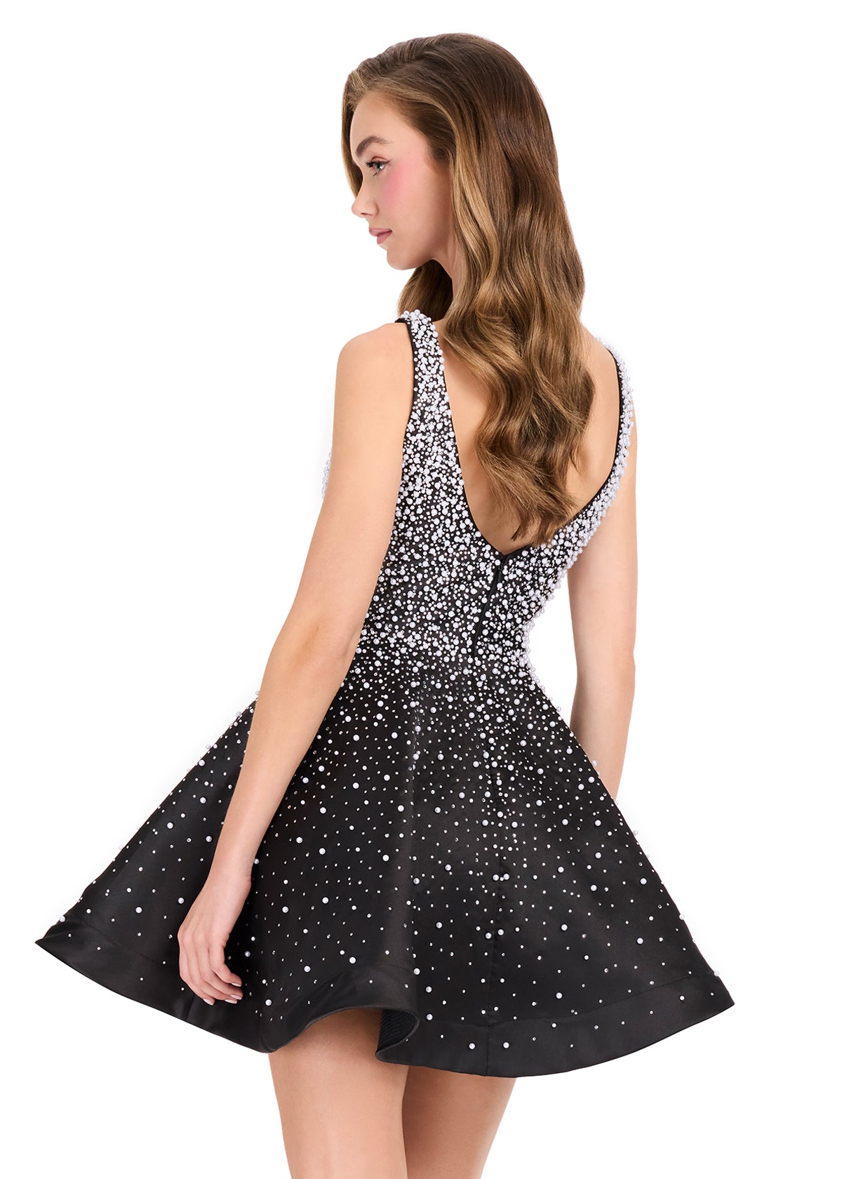 ASHLEYlauren 40081 - Embellished Fit and Flare Mini Dress