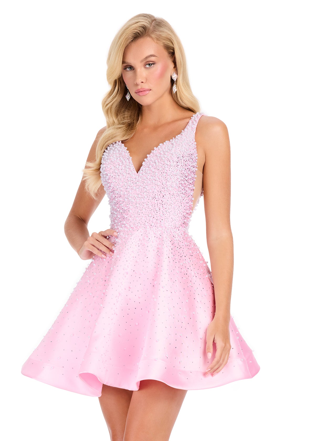 ASHLEYlauren 40081 - Embellished Fit and Flare Mini Dress