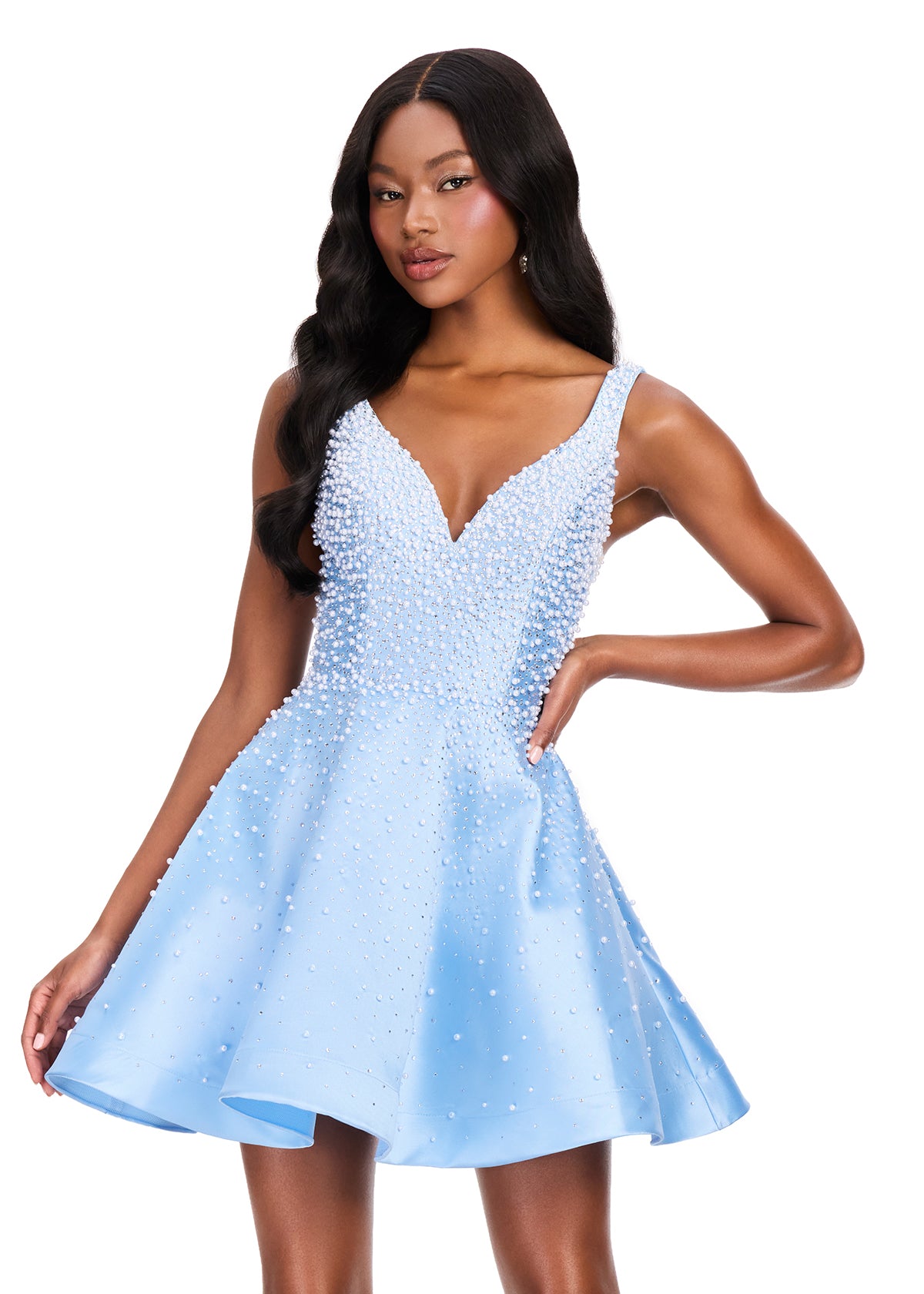 ASHLEYlauren 40081 - Embellished Fit and Flare Mini Dress