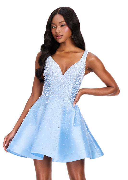 ASHLEYlauren 40081 - Embellished Fit and Flare Mini Dress