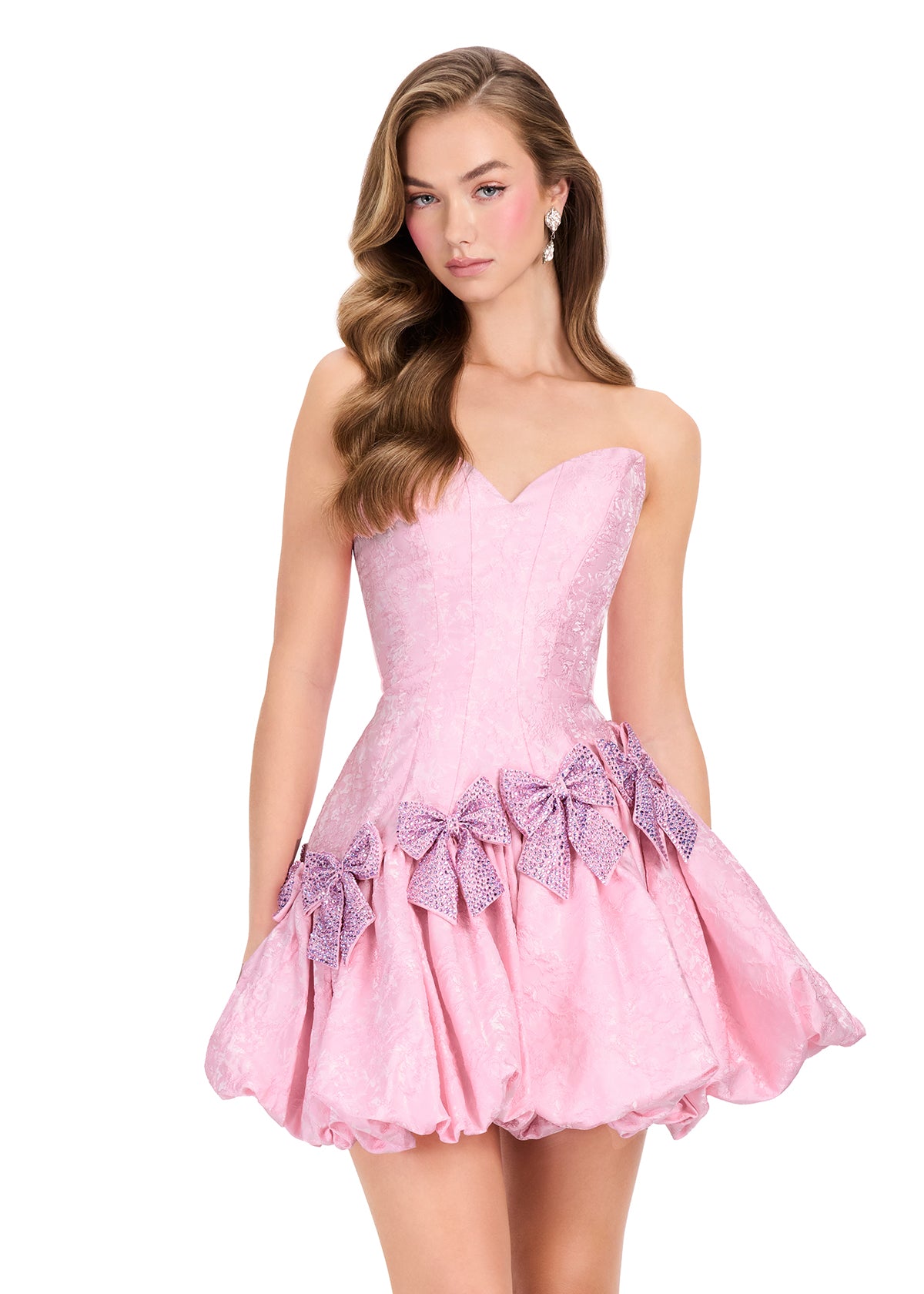 ASHLEYlauren 40083 - Brocade Bow Bubble Skirt Mini Dress