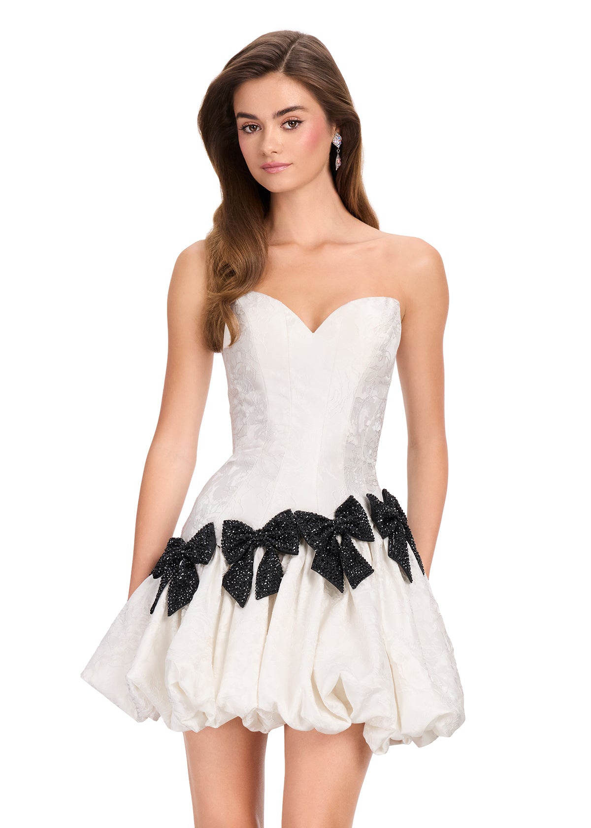 ASHLEYlauren 40083 - Brocade Bow Bubble Skirt Mini Dress