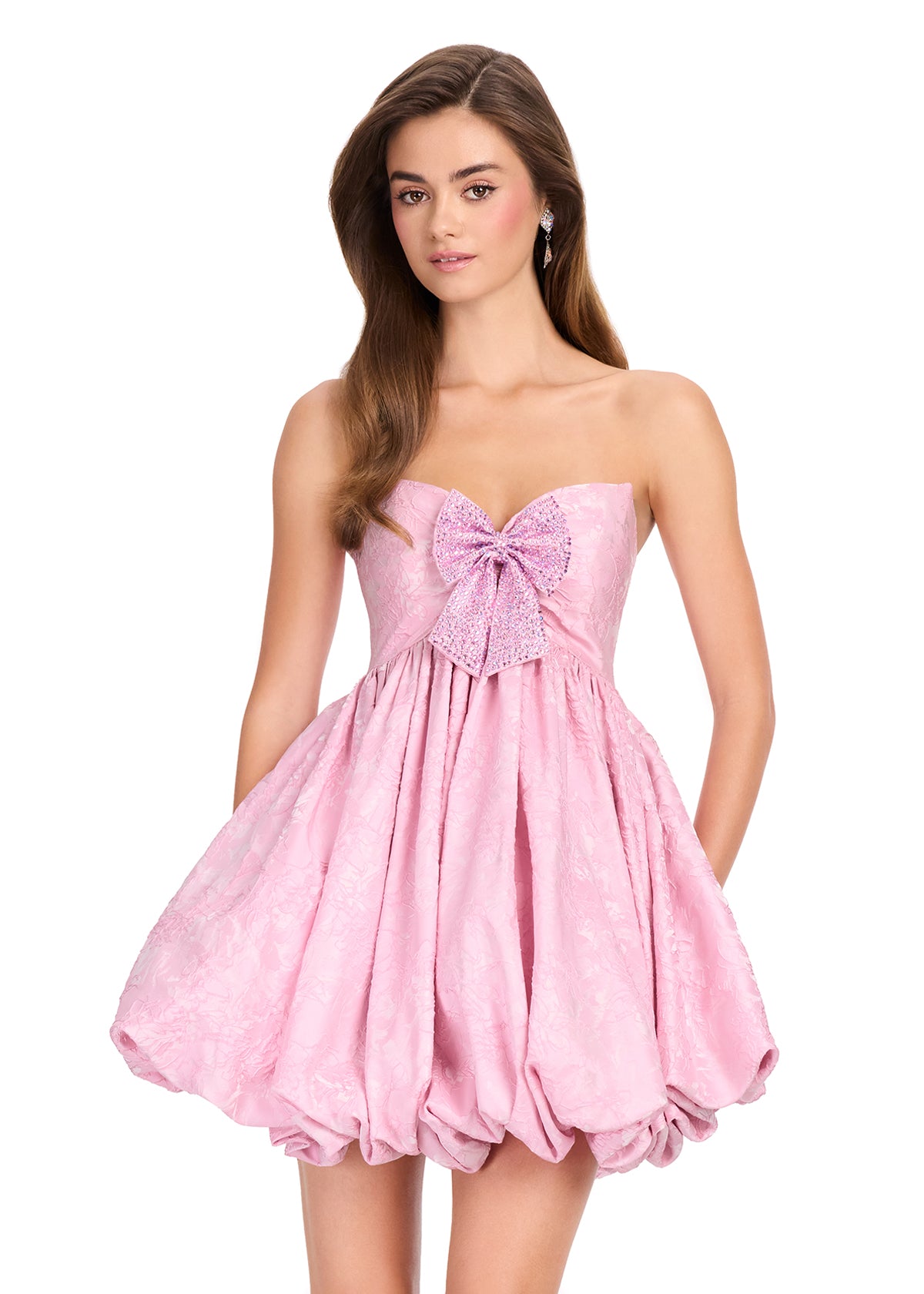 ASHLEYlauren 40086 - Brocade Bow Bubble Skirt Mini Dress