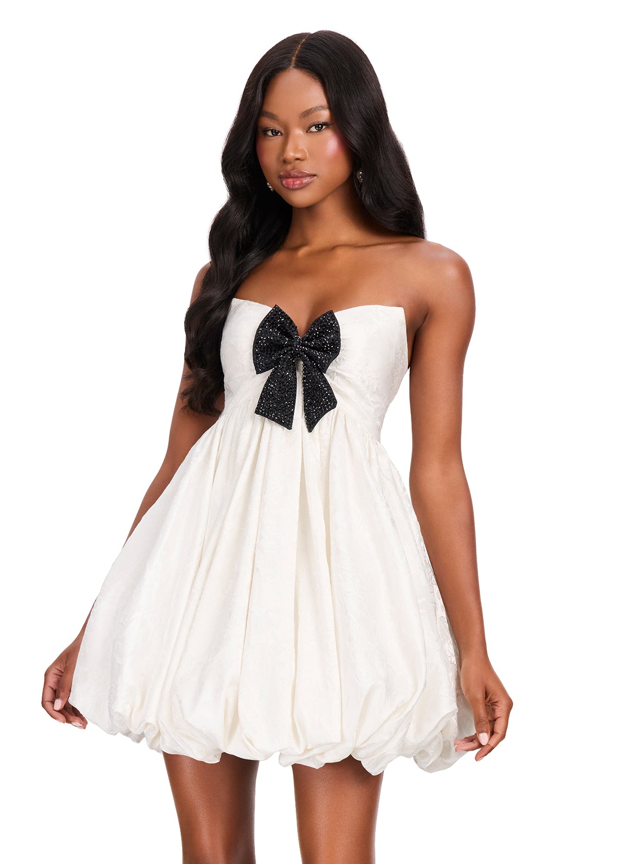 ASHLEYlauren 40086 - Brocade Bow Bubble Skirt Mini Dress