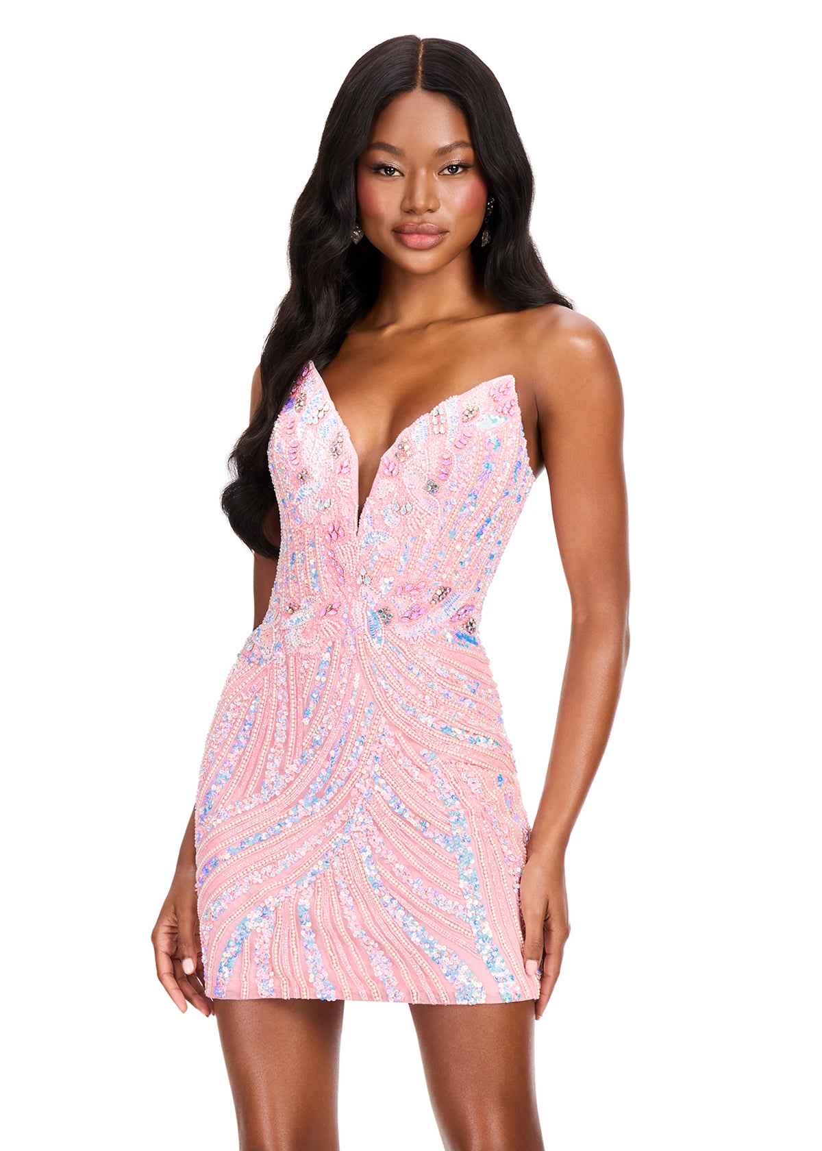 ASHLEYlauren 40091 - Swirl Beaded Floral Mini Dress