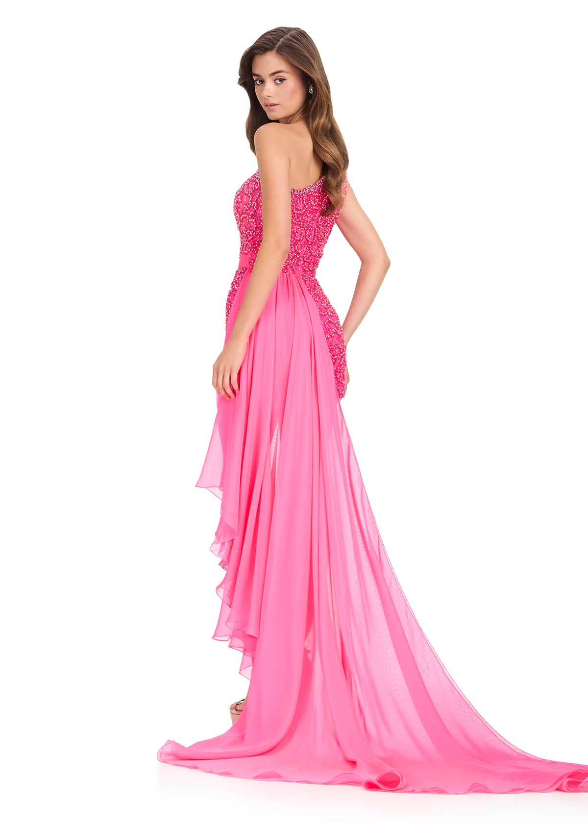 ASHLEYlauren 40098 - Fully Beaded Romper with Chiffon Overskirt