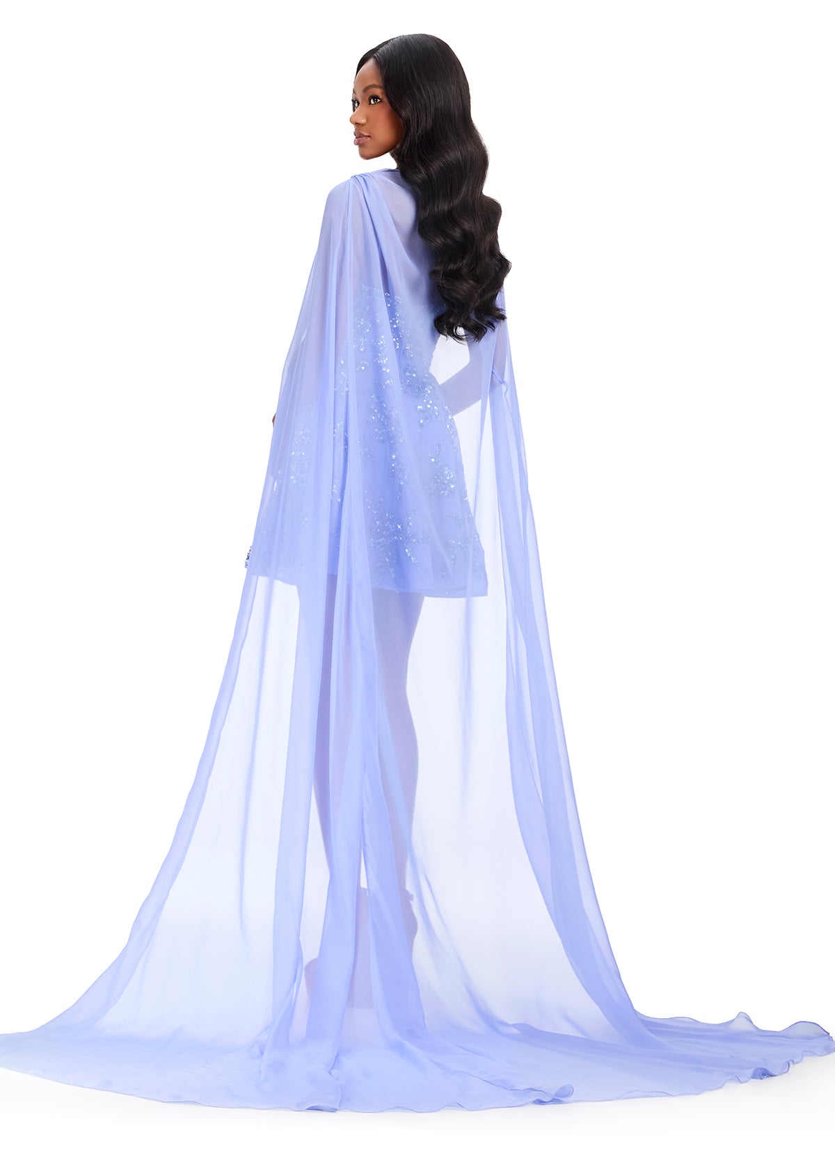 ASHLEYlauren 40099 - Beaded Mini Dress with Chiffon Cape