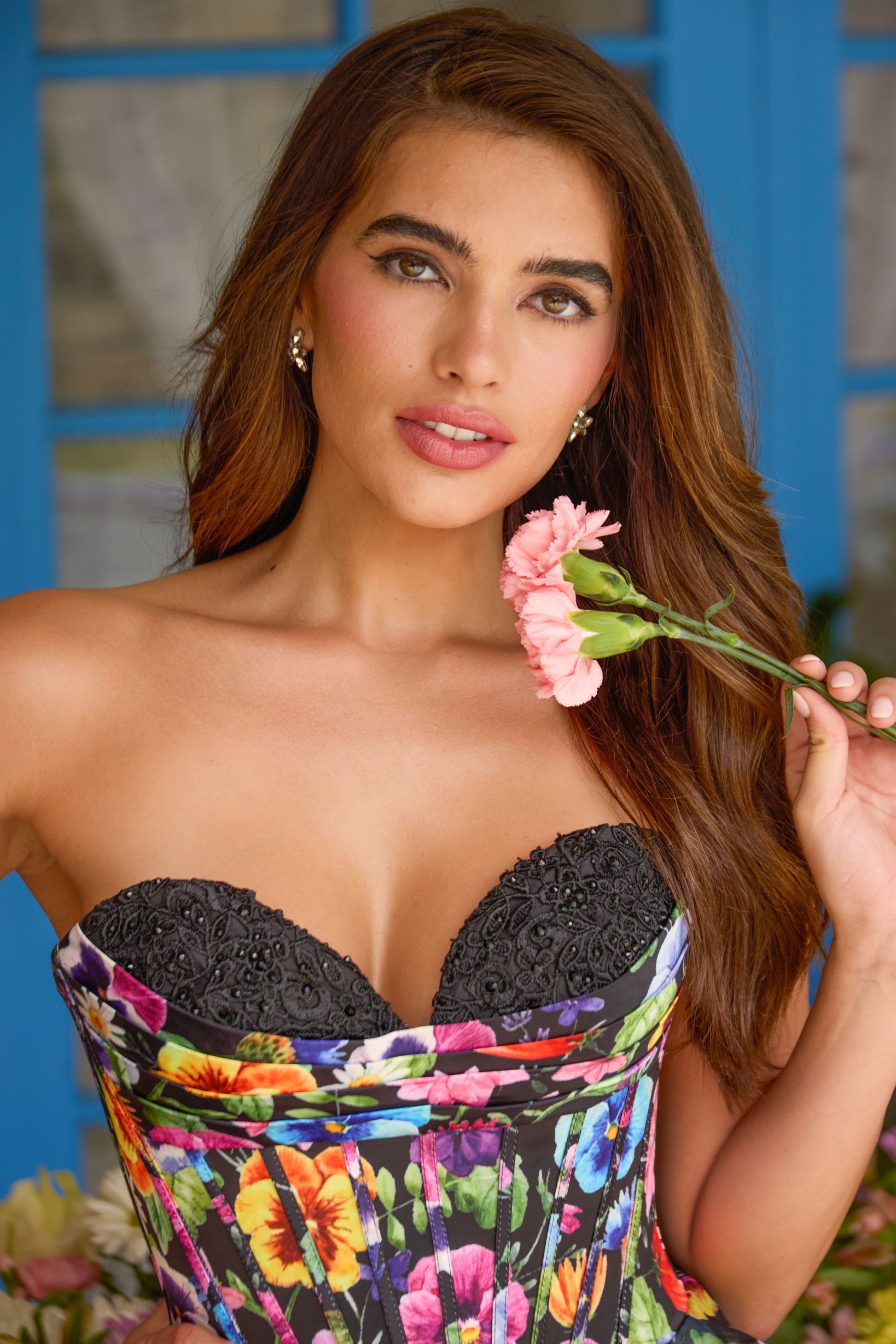 Ava Presley 42374 - Floral Print Tiered Corset Dress