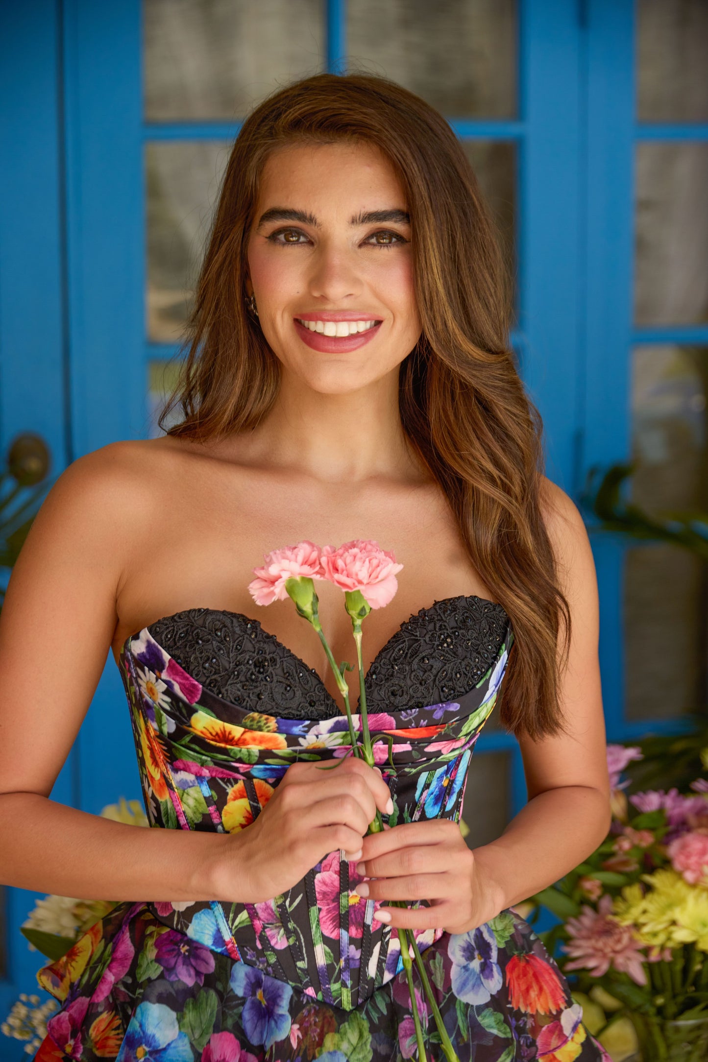 Ava Presley 42374 - Floral Print Tiered Corset Dress