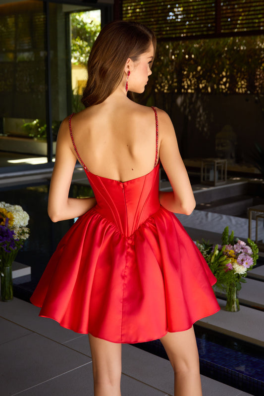 Ava Presley 42380 - Beaded Bodice Corset Flare Mini Dress