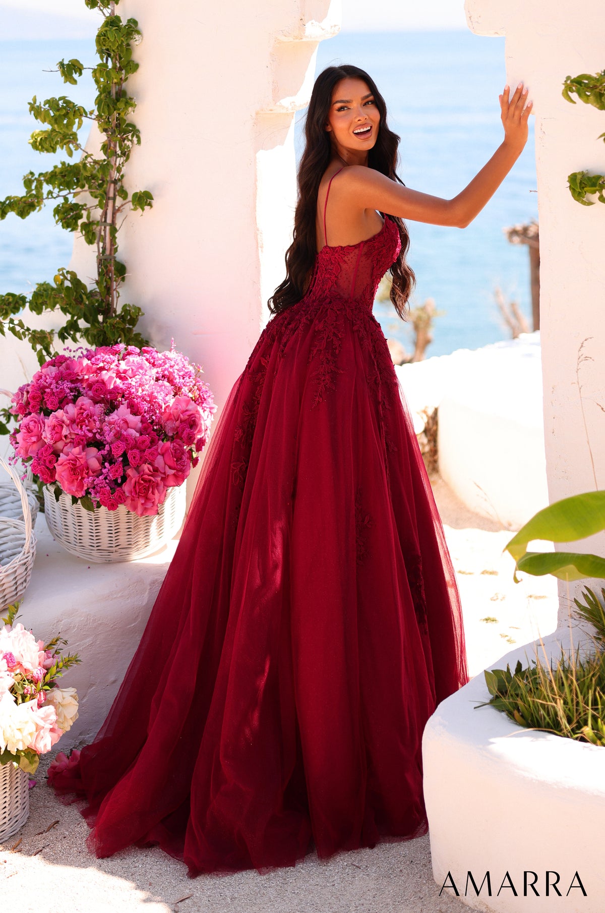 AMARRA 89806 | Lace A-Line Ball Gown with Spaghetti Straps