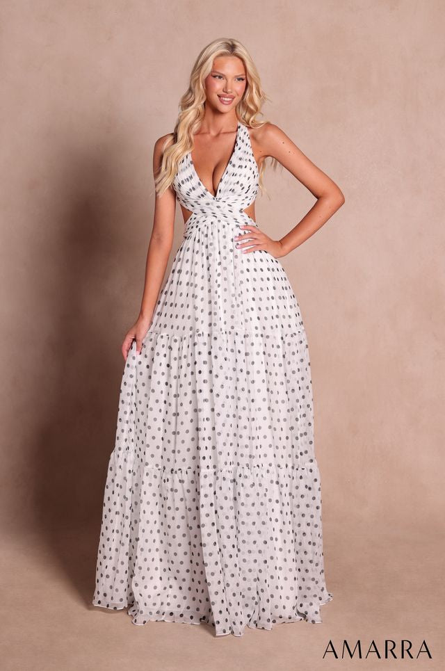 AMARRA 89730 | Halter Cutout A-Line Gown with Tiered Skirt