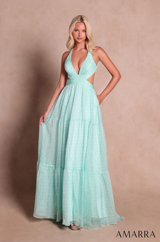 AMARRA 89730 | Halter Cutout A-Line Gown with Tiered Skirt