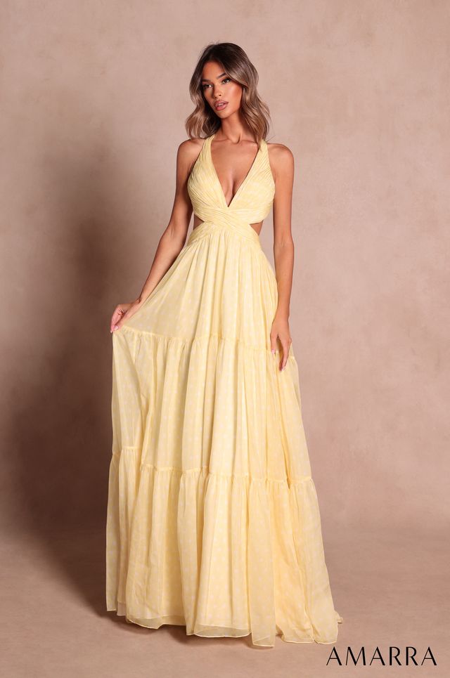 AMARRA 89730 | Halter Cutout A-Line Gown with Tiered Skirt