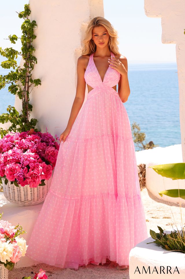 AMARRA 89730 | Halter Cutout A-Line Gown with Tiered Skirt