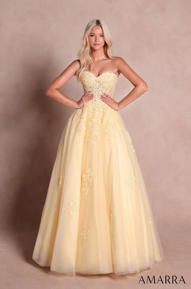 AMARRA 89688 | Strapless Lace Ball Gown with Corset Bodice