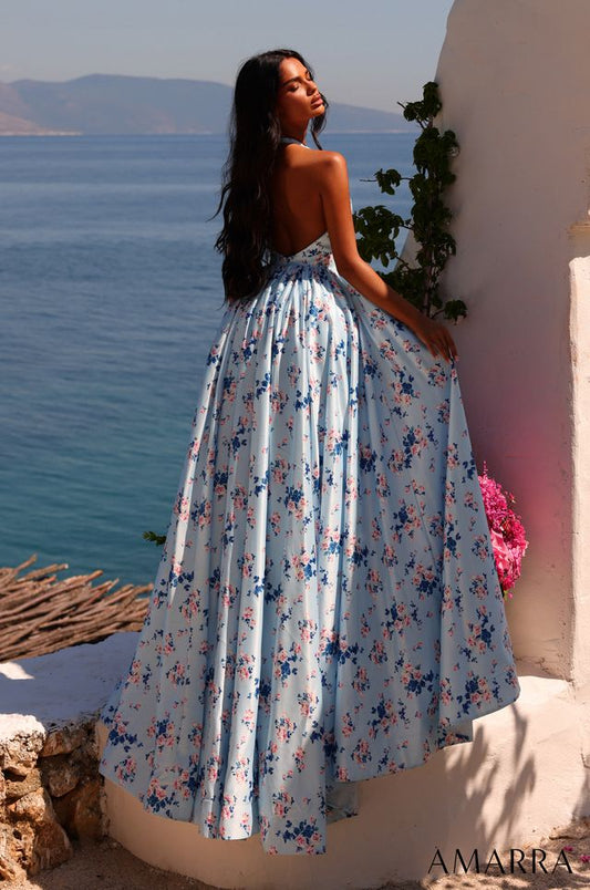 AMARRA 89616 | Floral Halter Ball Gown with Full Skirt