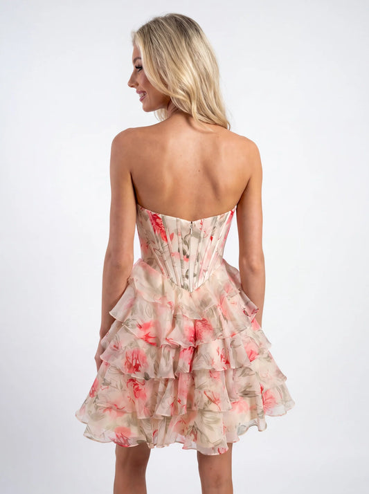 Portia and Scarlett Floral Ruffle Corset Homecoming Dress PS26747