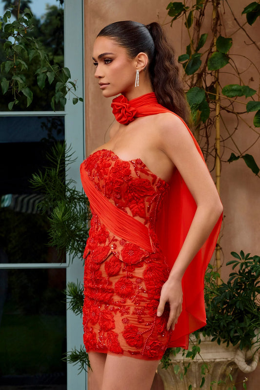 Portia and Scarlett Floral Beaded Scarf Homecoming Dress PS26741