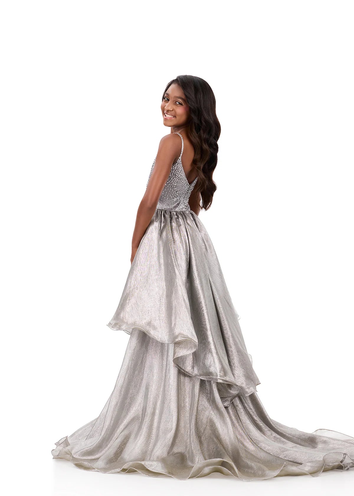 ASHLEYlauren Kids Metallic Jumpsuit with Overskirt 8361