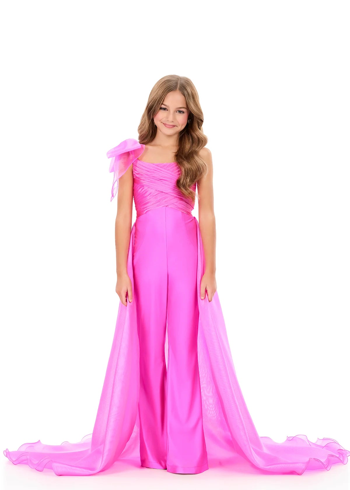 ASHLEYlauren Kids One-Shoulder Jumpsuit with Overskirt 8373