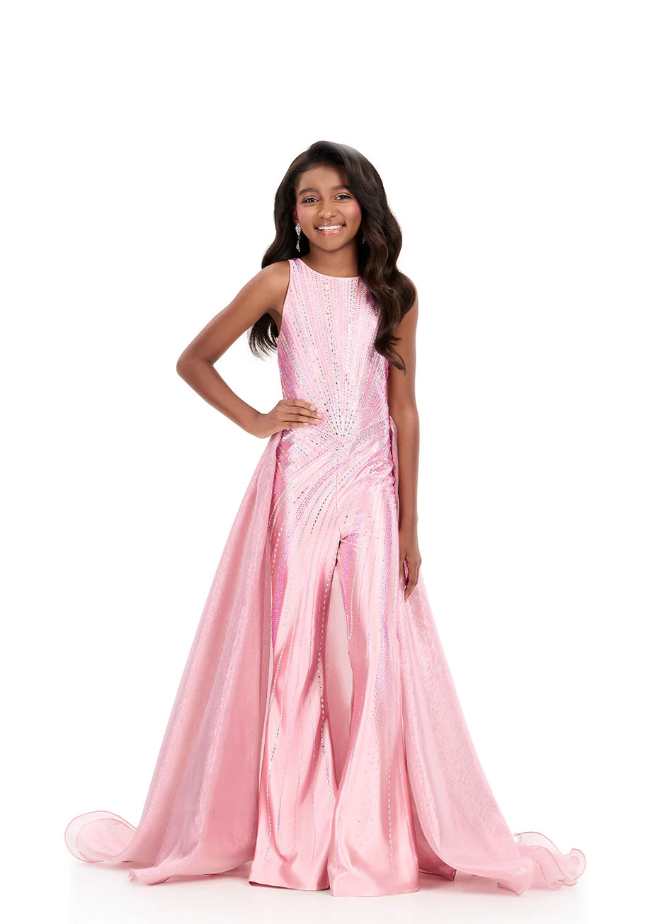 ASHLEYlauren Kids Beaded Romper with Overskirt 8363