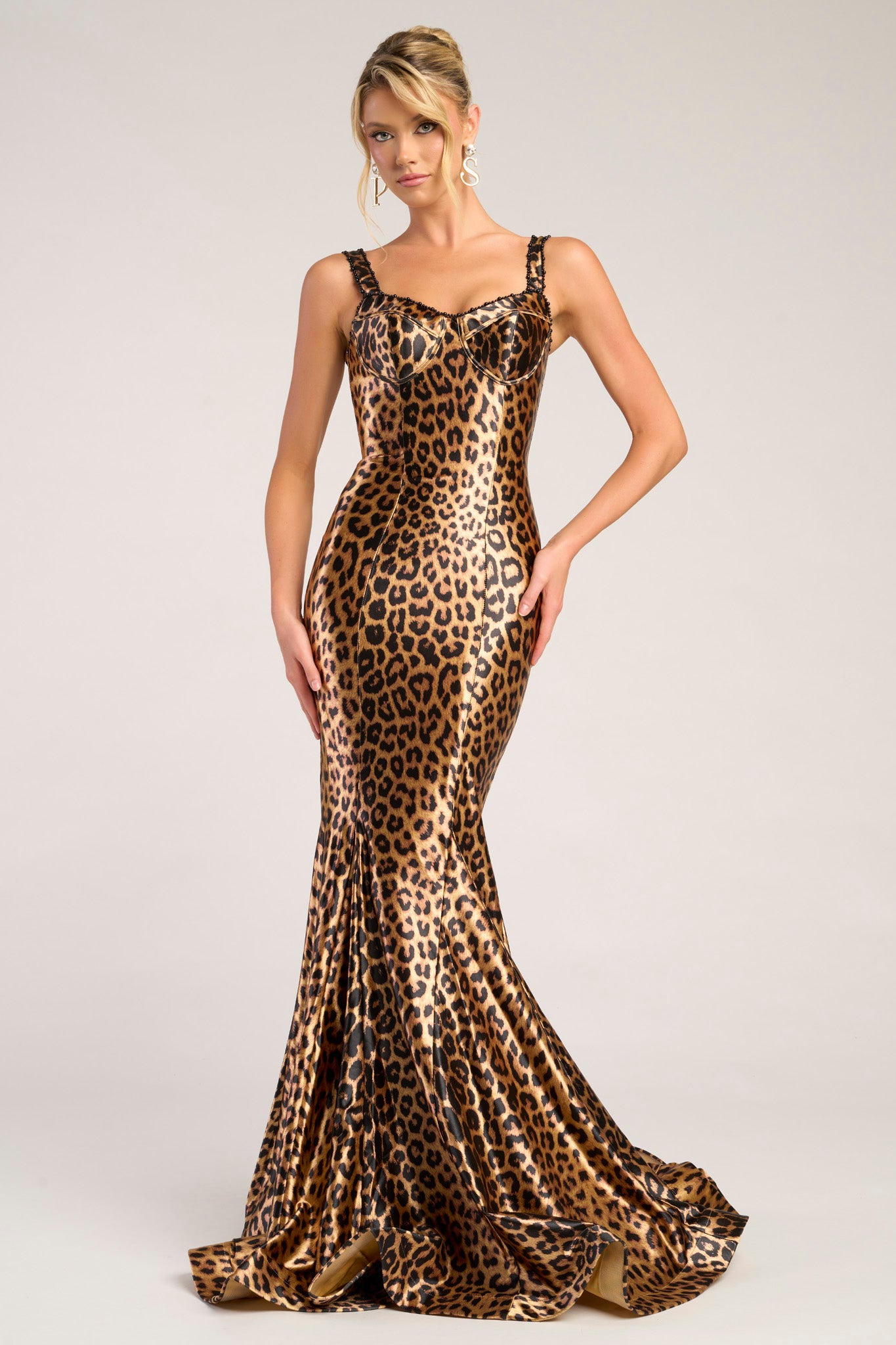 Portia and Scarlett Leopard Print Fitted Prom Dress PS26023