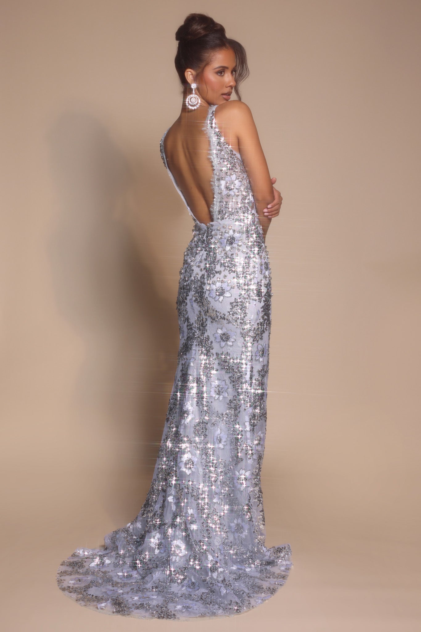 Portia and Scarlett Plunging Floral Lace Prom Dress PS26043